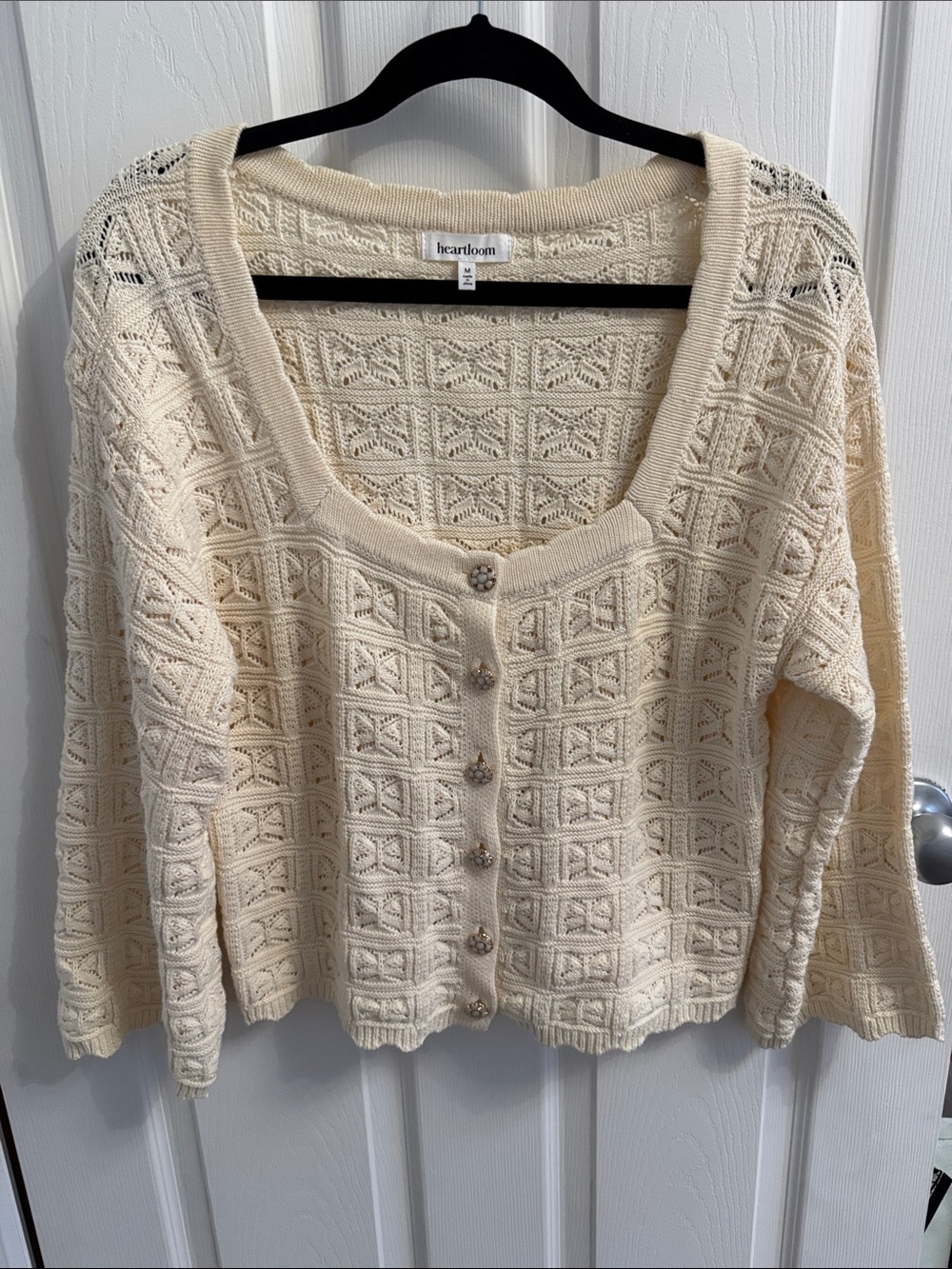 Heartloom Cream Open-Knit Button Cardigan